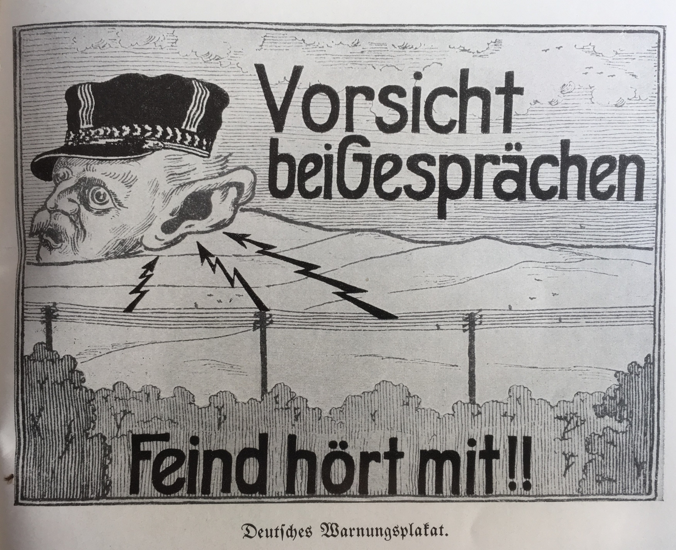 Ein deutsches Plakat warnt vor der Fernmeldeaufklärung durch die französische Armee, 1914-18