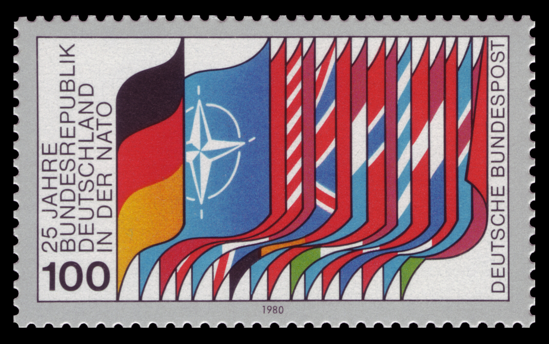 Briefmarke der Deutschen Bundespost zur 25-jährigen Mitgliedschaft in der NATO