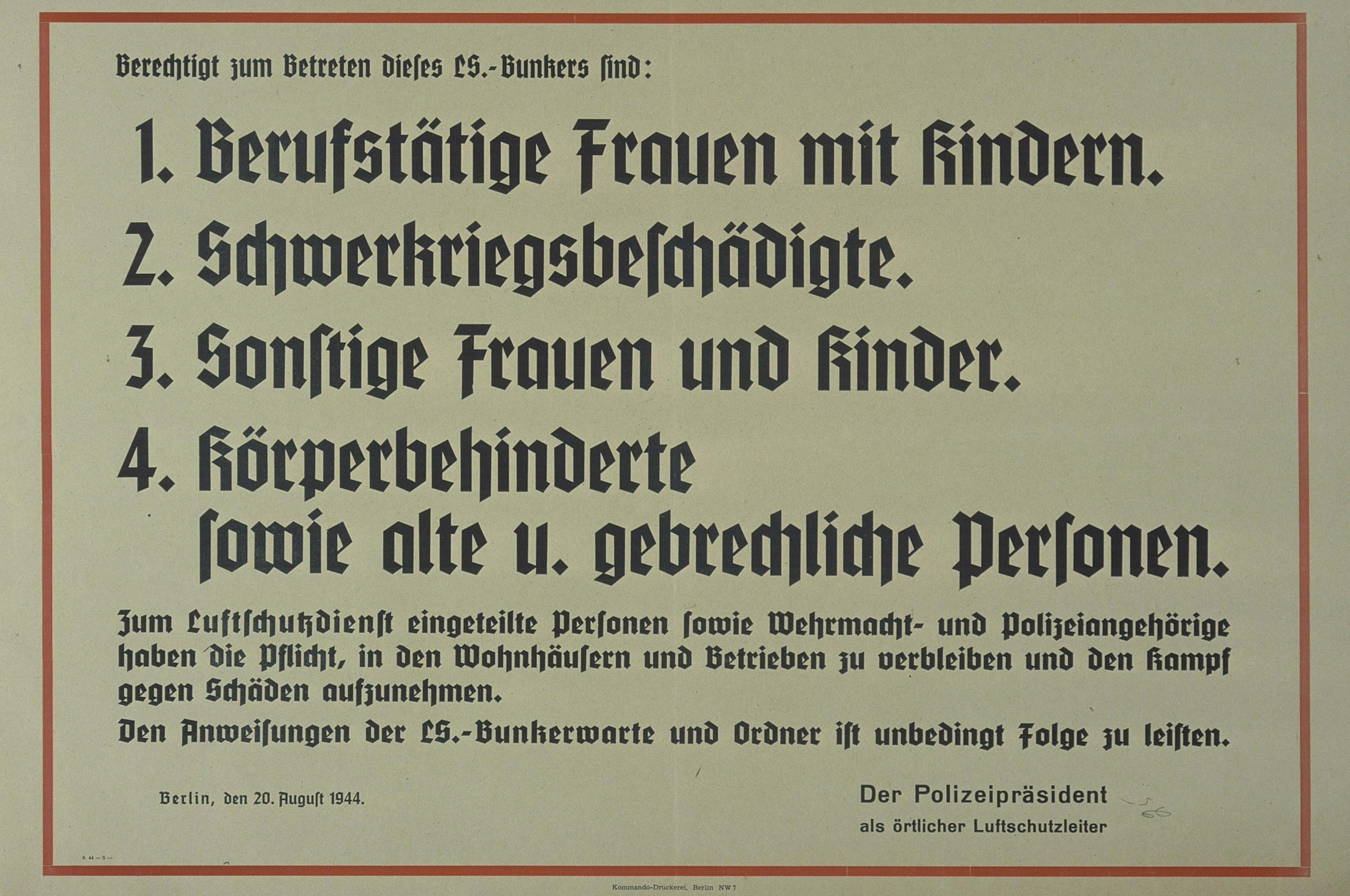 Zugangsberechtigung zu einem Luftschutzbunker