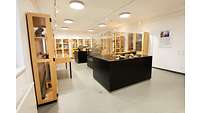 Ausstellungsraum mit mehreren Vitrinen