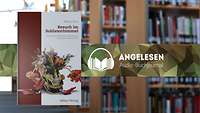 Im Vordergrund auf dem Buchcover eine blumenbewachsene Pickelhaube, im Bildhintergrund unscharf ZMSBw Bibliothek.