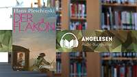 Buchcover mit Kutsche, Dame und Reiter gemalt vor Bücherregal