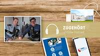 Zwei Männer sitzen im Tonstudio vor einem Mikro