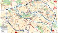 blaue Linien als Verteidigungsbereich bei der Schlacht um Berlin, 26. April bis 2. Mai 1945