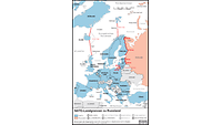 Landkarte Europas, Länder der NATO in blau und Russland in orange und Legende