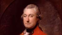 Portrait von Lord Cornwallis mit gelockter Perücke, der seitlich aus dem Bild blickt.
